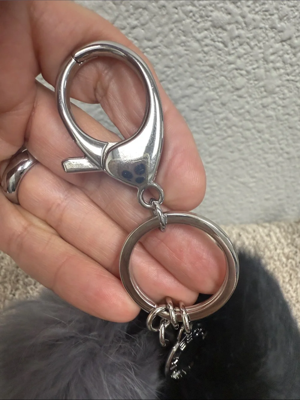 Rebecca Minkoff Black & Gray Fur Pom Pom Keychain